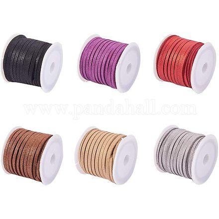 JEWELEADER 6 Rolls 32 Yards Faux Suede Cord 3mm Korean Velvet Flat Leather Lace Beading Thread with Glitter Powder Mixed Color for Jewelry Making Tassel Necklace Earring Braided Bracelet 3x1.4mm LW-PH0002-05-3mm-1