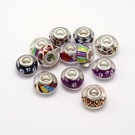 Mixed Styles Handmade Lampwork Large Hole Rondelle European Beads LPDL-L003-09-1