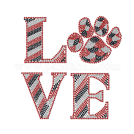 SUPERDANT Rhinestone Iron on Hotfix Transfer Decal Love Word Cat Paw Print Colorful Bling Patch Clothing Repair Applique T-Shirt Vest Shoes Hat Jacket Decor Clothing DIY Accessories DIY-WH0303-001-1