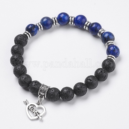 Natural Lava Rock Beads Charm Bracelets BJEW-O161-20-1