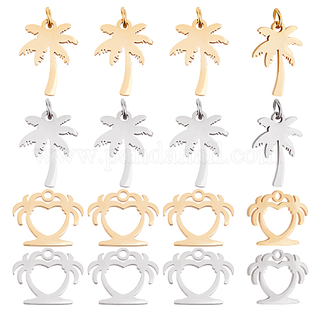 DICOSMETIC 16pcs 2 Styles 2 Colors Coconut Tree Charms Stainless Steel Coconut Palm Charms with Jump Rings Stamping Blank Tree Charms Beach Style Pendants for Jewelry Making STAS-DC0002-73-1