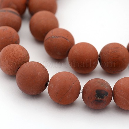 Frosted Grade A Natural Red Jasper Round Bead Strands G-M272-17-8mm-1