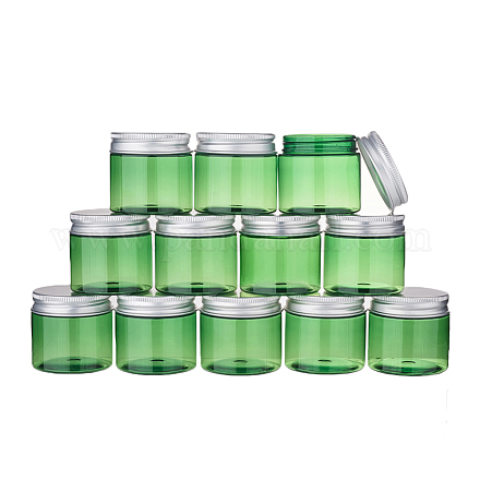 プラスチック化粧品クリームジャー  空の詰め替え可能なボトル  アルミキャップで  グリーン  4.95x4.8cm  容量：50g MRMJ-WH0054-03A-1