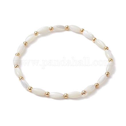 Braccialetti elasticizzati con perline ovali intrecciate con conchiglia naturale da donna BJEW-JB10059-1