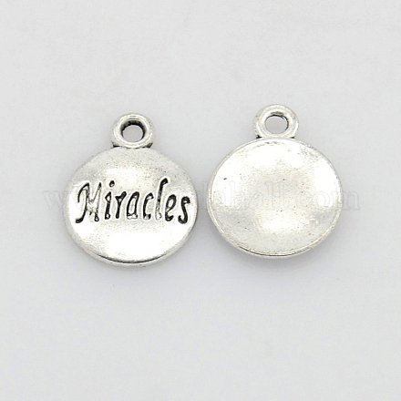 Antique Silver Tibetan Style Alloy Message Miracles Charms X-TIBEP-S056-AS-LF-1