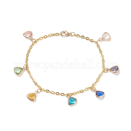 Bracelet à breloques triangle en verre coloré BJEW-JB09160-1