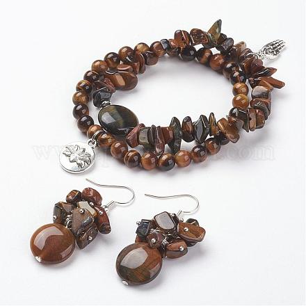 Tigeraugen Perlen verpacken Armbänder und Ohrringe Schmuck Sets SJEW-JS00905-02-1