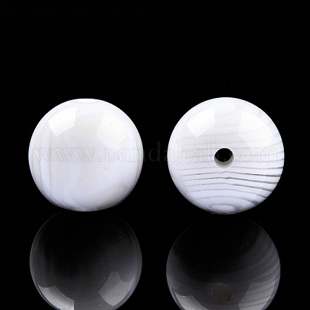 ストライプ柄樹脂ビーズ  グリッターパウダー  ラウンド  ホワイト  16mm  穴：2~2.4mm RESI-N034-18-U05-1