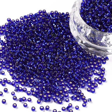 Perles de rocaille rondes en verre transparent bleu nuit 11/0 grade a X-SEED-Q007-F44-1