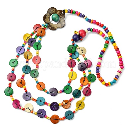 Collares de babero con cuentas de coco natural teñido de colores NJEW-A007-03C-1