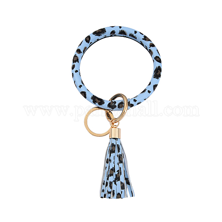 Leopard Print Pattern PU Imitaition Leather Bangle Keychains KEYC-PW0009-08G-1