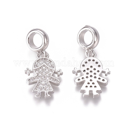 Brass Micro Pave Clear Cubic Zirconia European Dangle Charms ZIRC-I036-26P-1