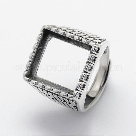 Adjustable Thai Sterling Silver Rectangle Wide Band Ring Components STER-F025-05AS-1