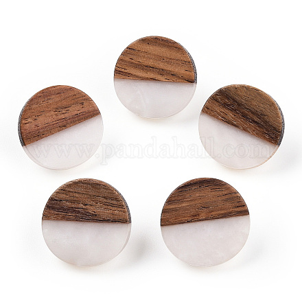 Плоские круглые серьги-гвоздики из смолы и орехового дерева с 304 штифтом из нержавеющей стали для женщин EJEW-TADZ001-02B-1
