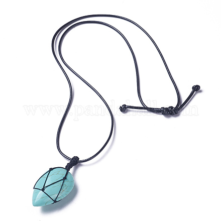 Synthetic Turquoise Beaded Pendant Necklaces NJEW-G324-B01-1