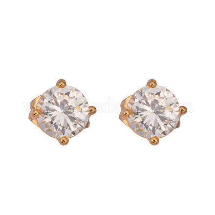 Real 18K Gold Plated Adorable Design Brass Cubic Zirconia Stud Earrings EJEW-EE0001-171B-1