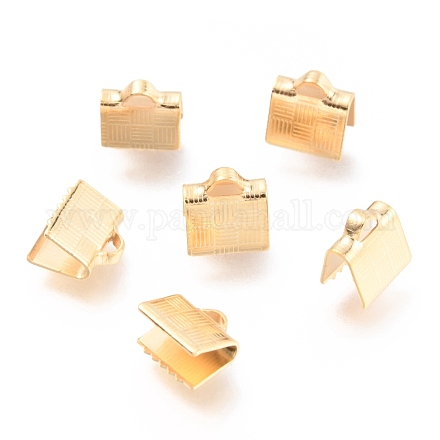 304ステンレス鋼リボンカシメエンドパーツ  ゴールドカラー  7x7x4.5mm  穴：2x1mm STAS-H151-18G-1