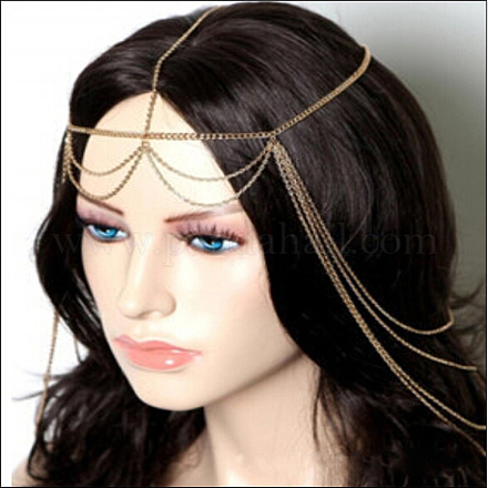 Cadena de la cabeza de la borla de las mujeres bohemias X-OHAR-WH0002-03G-1
