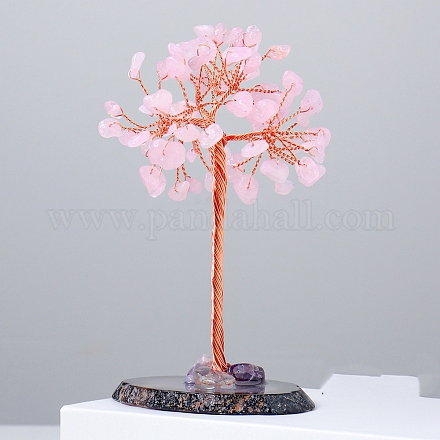 Natural Rose Quartz Chips Tree of Life Decorations DJEW-PW0012-044B-1