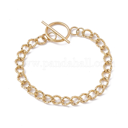 Ion Plating(IP) 304 Stainless Steel Curb Chain Bracelet with Toggle Clasp for Women BJEW-E017-01G-1