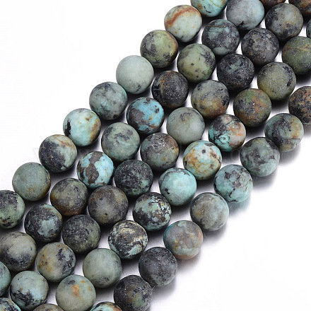 Brins de perles rondes en turquoise africaine naturelle (jaspe) givré X-G-D746-10mm-1