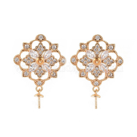 Brass Micro Pave Clear Cubic Zirconia Stud Earring Findings KK-S356-618-NF-1