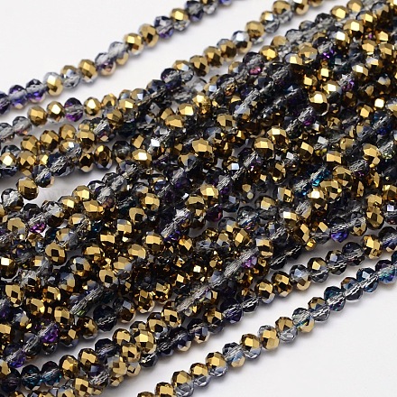 Faceted Rondelle Half Plated Electroplate Glass Beads Strands EGLA-M007-3mm-03-1