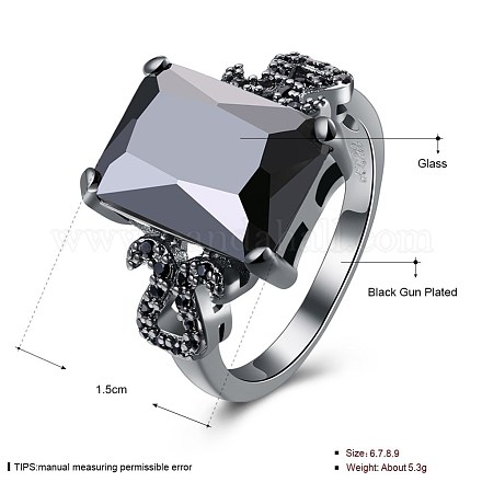 ファッション真鍮の指の指輪  サイズ9  ブラック  ガンメタ色  18.9mm RJEW-BB21001-B-9-1