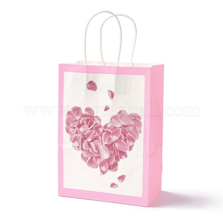 長方形の紙の包装袋  ハンドル付き  ギフトバッグやショッピングバッグ用  バレンタインデーのテーマ  ピンク  14.9x8.1x21cm CARB-B002-09H-1