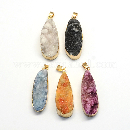 Plated Natural  Druzy Agate Pendants G-R275-04-1