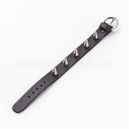 Punk Rock Style Cowhide Leather Rivet Bracelets BJEW-D438-13-1