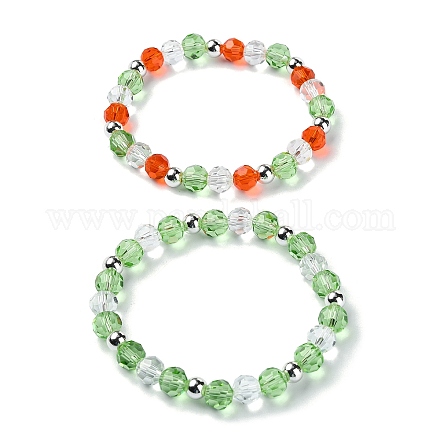 Set di braccialetti elasticizzati con perline di vetro da 2 pezzo e 2 colori BJEW-JB10027-02-1
