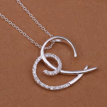 Simple Silver Plated Brass Cubic Zirconia Half Heart Pendant Necklaces For Women NJEW-BB12783-1