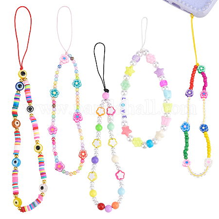DIY Candy Color Beaded Necklace Mobile Strap Lanyard Making Kit, Including  Acrylic Heart & Plastic Imitation Pearl & Resin Stripe Beads, Nylon Thread