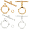 10Pcs 2 Colors Brass Toggle Clasps, with Jump Rings, Nickel Free, Ring, Real 18K Gold Plated & Silver, Ring: 17x14x2.5mm, Hole: 1.6mm, Bar: 22.5x2.5mm, Hole: 1.6mm, Jump Ring: 5x0.8mm, 5pcs/color