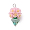 Glass Seed Beaded Flowerpot Pendants, with Resin & Brass Finding, Pearl Pink, 23x13mm, Hole: 2mm