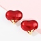 Brass Heart Stud Earrings, with Enamel, Rack Plating, Long-Lasting Plated, Cadmium Free & Lead Free, Real 18K Gold Plated, Red, 18.5x15.5mm