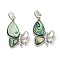 Brass Micro Pave Clear Cubic Zirconia Pendants, with Paua Shell, Butterfly Charms, Real Platinum Plated, 27.5x19x4mm, Hole: 4x3mm