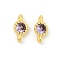 Brass Cubic Zirconia Flat Round Connector Charms, Rack Plating, Long-Lasting Plated, Golden, Purple, 9x4.5~5x3mm, Hole: 1mm