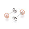 Pearl Ball Stud Earrings, with Sterling Silver Pin, with 925 Stamp, Platinum, PeachPuff, 6mm