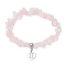Natural Rose Quartz Chip Beaded Stretch Bracelets, 304 Stainless Steel Gemini Charm Bracelets for Women, Inner Diameter: 1-7/8~2-1/4 inch(4.8~5.7cm)