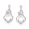 925 Sterling Silver Micro Pave Cubic Zirconia Pendants Claw Cabochon Settings, Teardrop with Oval Tray, Platinum, Tray: 10.5x7.5mm, 26.5x16x7.5mm, Hole: 5.5x2mm