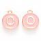 Golden Plated Alloy Enamel Charms, Cadmium Free & Lead Free, Enamelled Sequins, Flat Round with Letter, Pink, Letter.O, 14x12x2mm, Hole: 1.5mm