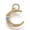 Brass Micro Pave Cubic Zirconia Pendants, with Opal, Lead Free & Cadmium Free & Nickel Free, Moon, Colorful, Golden, 16.5x13x2mm, Hole: 3.5mm