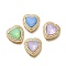 Heart Brass Glass Beads, with Cubic Zirconia, Cadmium Free & Lead Free, Lasting Plated, Real 18K Gold Plated, Mixed Color, 16.5x16x6.5mm, Hole: 1x3mm