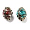 Handmade Tibetan Style Beads, with Brass Findings and Synthetic Turquoise, Oval, Antique Golden, Mixed Color, 21.5x16mm, Hole: 2.5mm