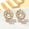 Brass Micro Pave Clear Cubic Zirconia Clip-on Earrings, Lead Free & Cadmium Free, Long-Lasting Plated, Real 18K Gold Plated, Flat Round, 11.5mm