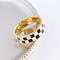 Black & White Checkerboard Stainless Steel Enamel Finger Rings, Golden, US Size 6(16.5mm)