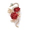 Snake with Rose Alloy Rhinestone Brooches, with Plastic, FireBrick, 53.5x28mm