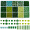 15 Styles Glass Seed & Bugle Beads, Round, Green, 2~8x1.8~4mm, hole: 0.6~1.5mm, 15 styles, 10g/style, 150g